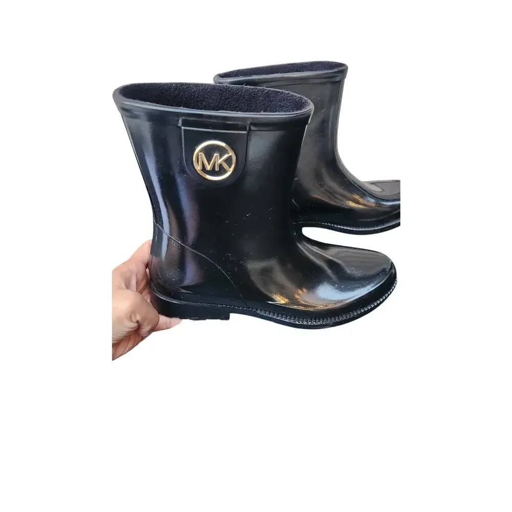 Michael Kors Benji Logo Rain Boots Glossy Black Waterproof Women's Size 8